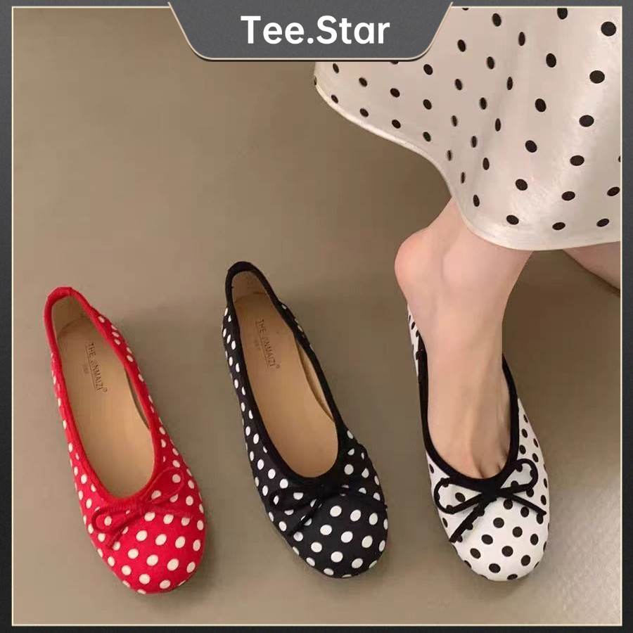 Tee.star รองเท้าแฟลตลายจุด สไตล์เกาหลี 👡 ใส่สบาย เดินง่าย | เหมาะสำหรับใช้งานประจำวัน ✨