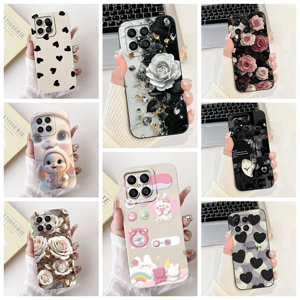Honor X8 4G เคสซิลิโคนหรูหราแฟชั่นดอกไม้ Kawaii แมวน่ารักเคสโทรศัพท์ TFY-LX1 TFY-LX2 TFY-LX3
