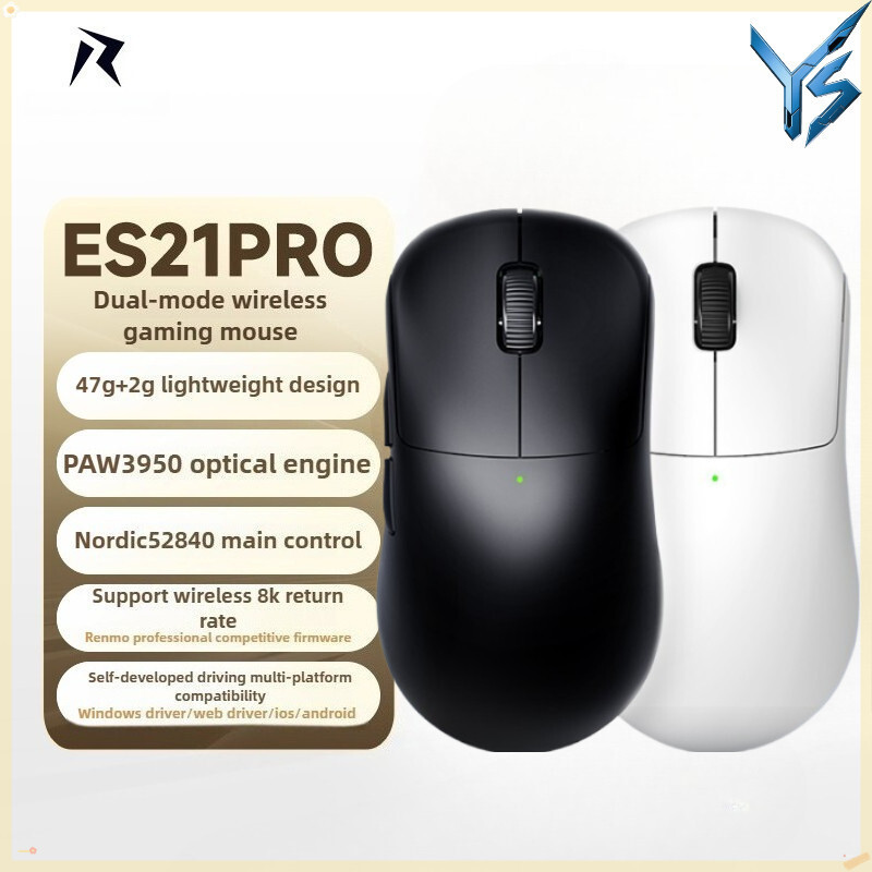 RAWM ES21 Pro Series เมาส์สําหรับเล่นเกม 3 โหมดการเชื่อมต่อ 2.4G/บลูทูธ/USB น้ําหนักเบาการออกแบบตามห