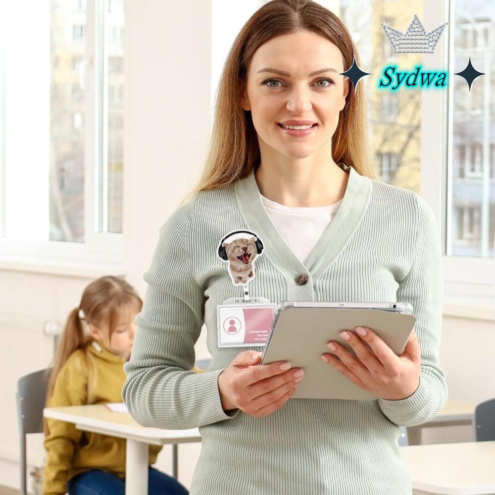 SYDWA พวงกุญแจแมว, Cat Memes Series Retractable Memes Badge Reels, ตลกเชือกเส้นเล็กอะคริลิคกระเป๋าจี