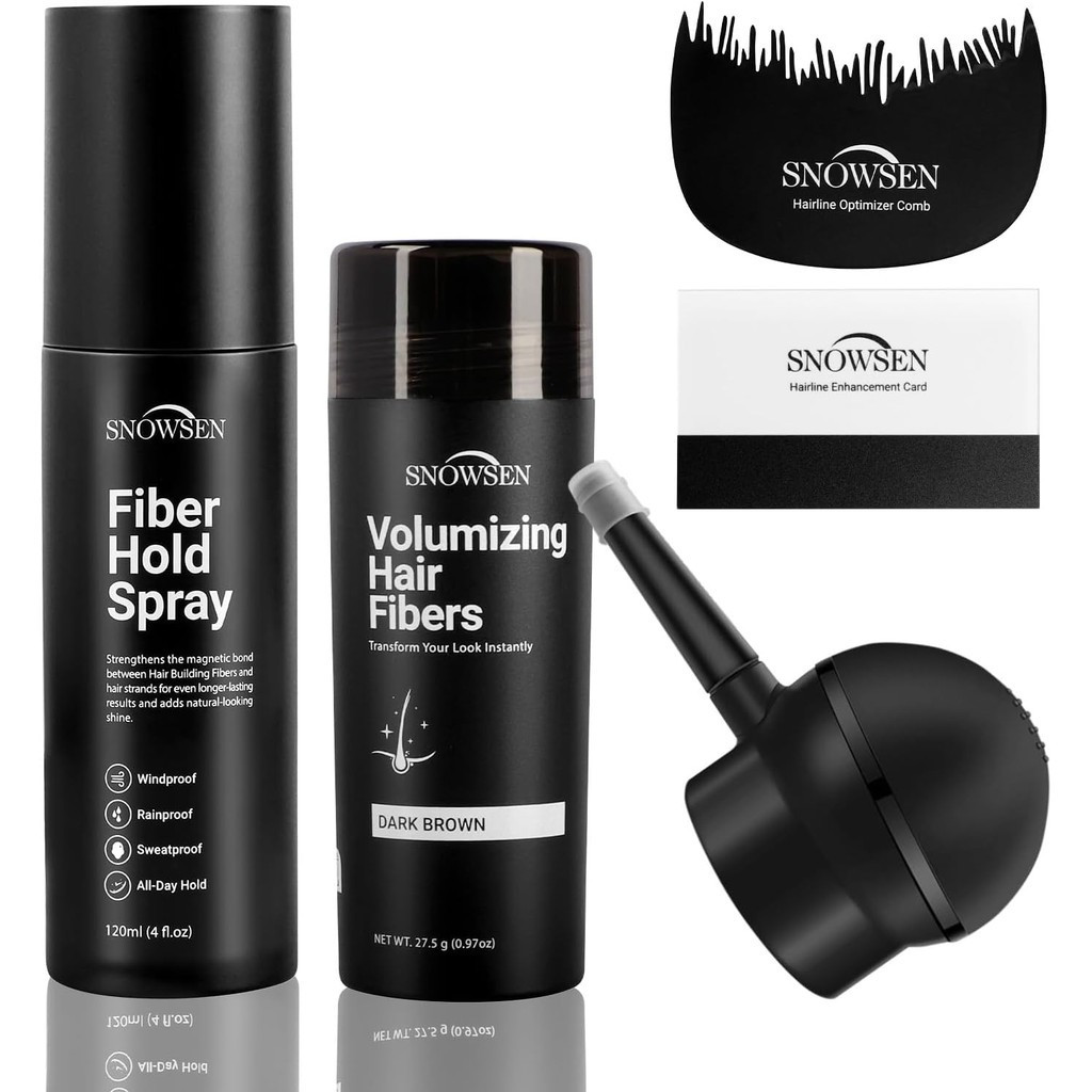 SNOWSEN Hair Fibres for Thinning Hair, Dark Brown, 27.5g, Hair Powder for Women & Men, 5-in-1 Hair &