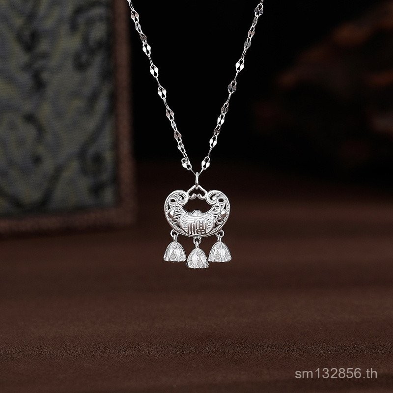 สร้อยคอโซ่ไหปลาร้าขายส่ง สไตล์จีนใหม่ สร้อยคอตัวอักษรฟู สไตล์เฉพาะตัว สไตล์ชาติ ล็อค Ruyi เงินบริสุท