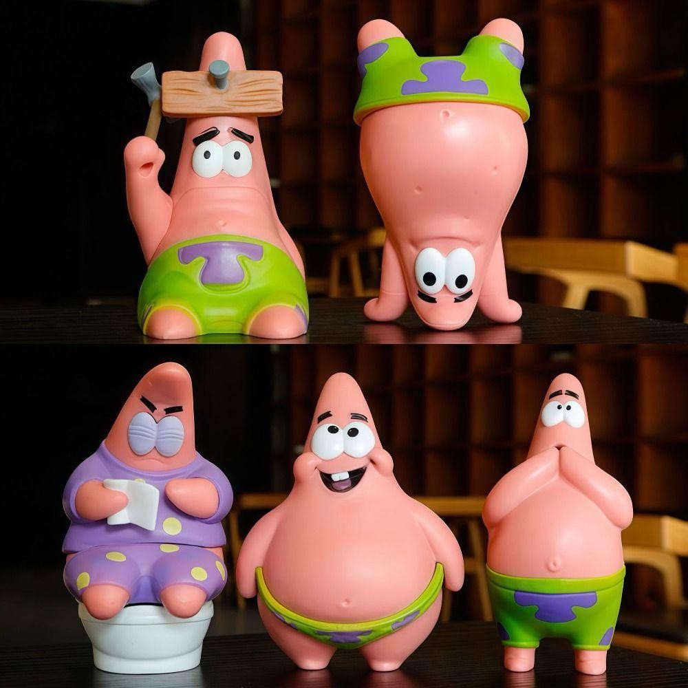 VORTEXG 5 ชิ้น/เซ็ต Patrick Star ตัวเลข, SpongeBob Squarepants รุ่น Q Patrick Star ของเล่น,ตกแต่ง PVC ยืนคว่ําห้องน้ํา Patrick Star ตัวเลขตุ๊กตาเด็กของขวัญ