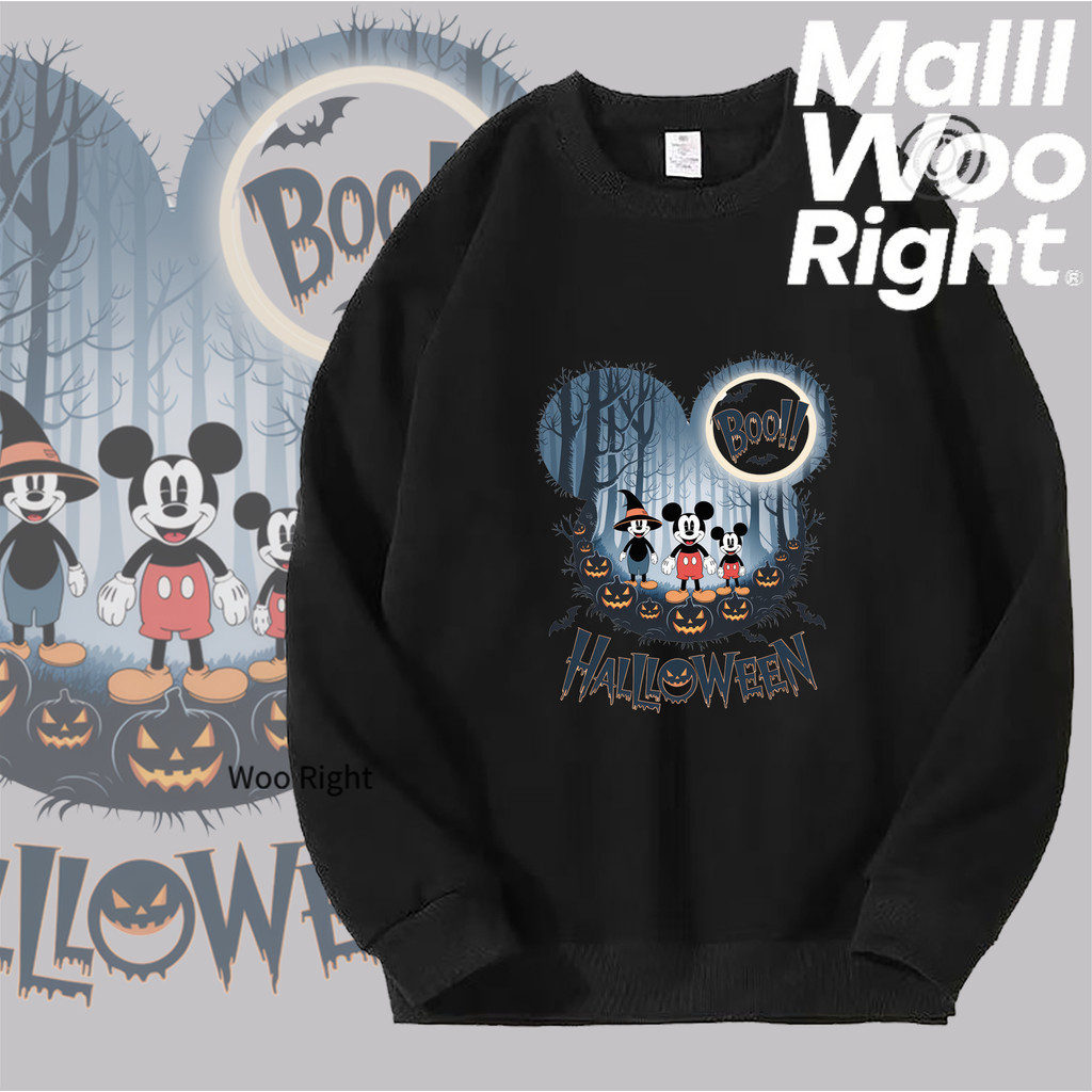 (จัดส่งตลอด 24 ชั่วโมง)WR ฮาโลวีนแขนยาวเสื้อกันหนาวเสื้อยืดคอกลม"ป่าที่มืดมน"พิมพ์เสื้อกันหนาวฤดูหนาว เสื้อยืด oversize