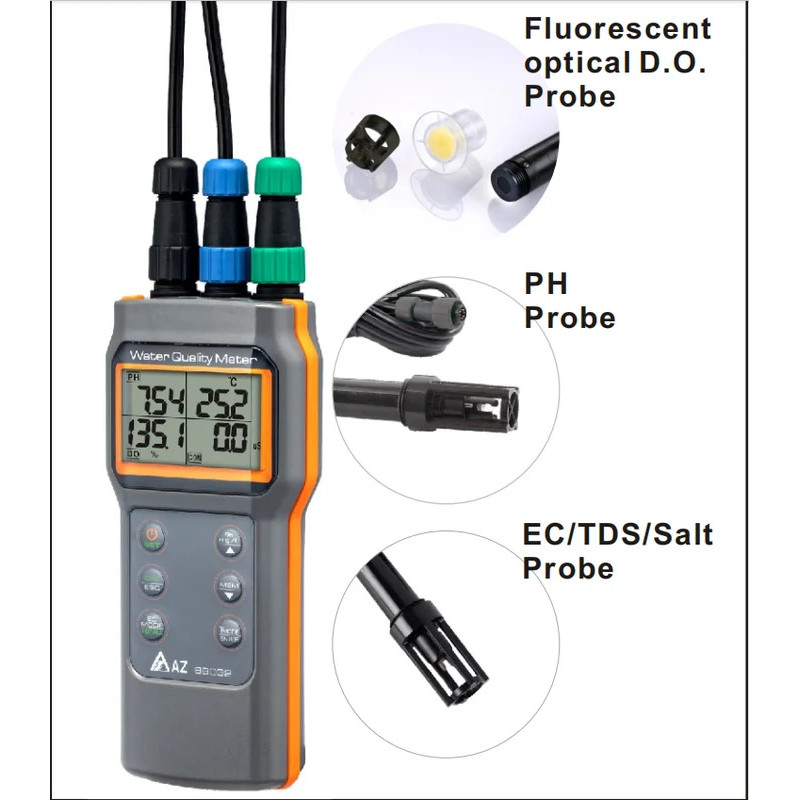 Waterproof AZ86032  ODO/ pH/ COND./ SALT/TDS/Temp. Meter a multiparameter water quality testing devi