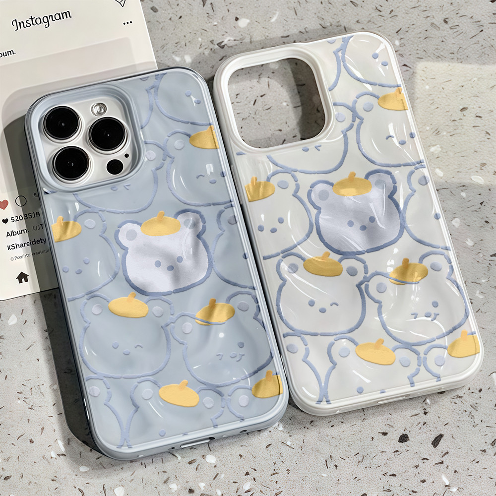 เคสไอโฟน13 การ์ตูนหมีหมวกสีเหลืองแฟชั่น For IPhone 15 11 16 13 14 12 17 Pro Max 15 12 13 Pro 16 7 14 15 Plus XR XS MAX