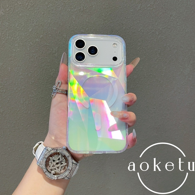 เหมาะสําหรับ Apple 17 Pro Max เคสโทรศัพท์ชุบสี, สีสัน Lingge iPhone 16 Promax Creative Laser 15/14 P แม่เหล็กหรูหรา 11 Anti Drop ฝาครอบป้องกัน