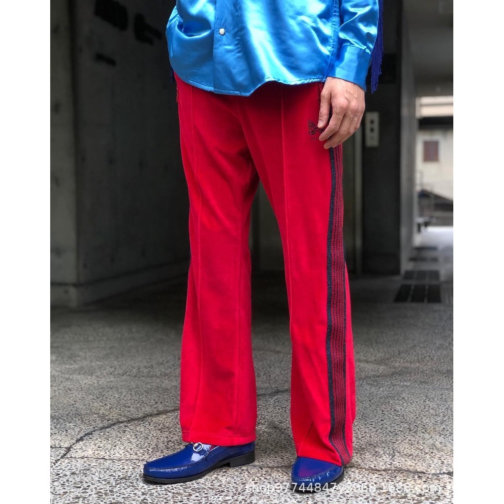Needles track Joint Name velvet Velvet Embroidered Retro Casual Sports Pants
