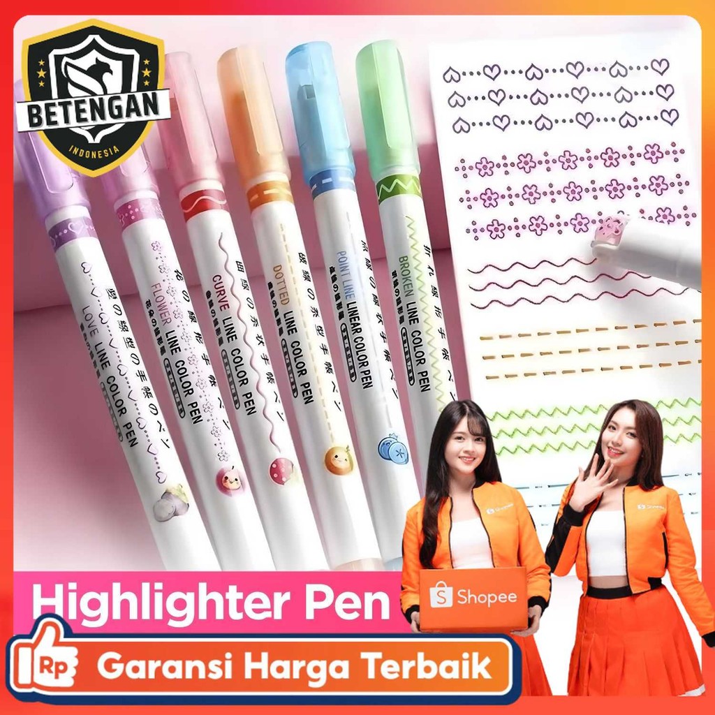 Xuanxuan Lace Flower Line Shape Highlighter Pen 6PCS - DM-7000-8