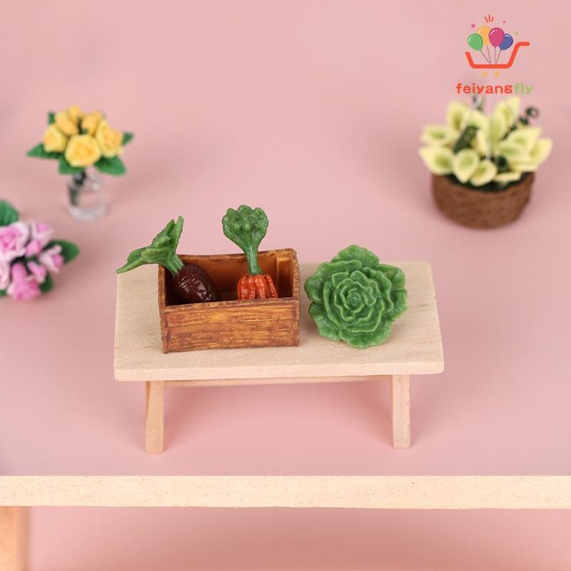 [OB] 1/12 Dollhouse Mini ผักจําลองพร้อมตะกร้าตุ๊กตาตกแต่งห้องครัวตุ๊กตาเครื่องใช้ในบ้านแกล้งทําเป็นเ