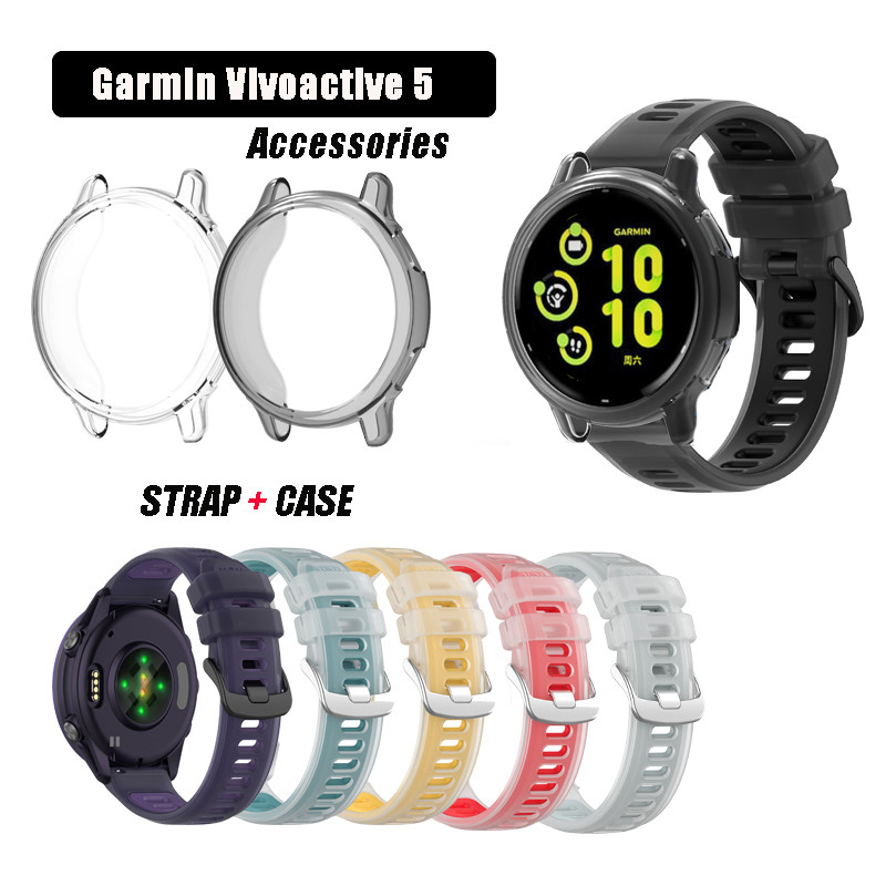 [เคสโปร่งใส+สายรัด] สายรัดเยลลี่สำหรับ Garmin Vivoactive 5 สายรัดซิลิโคนสายอะไหล่