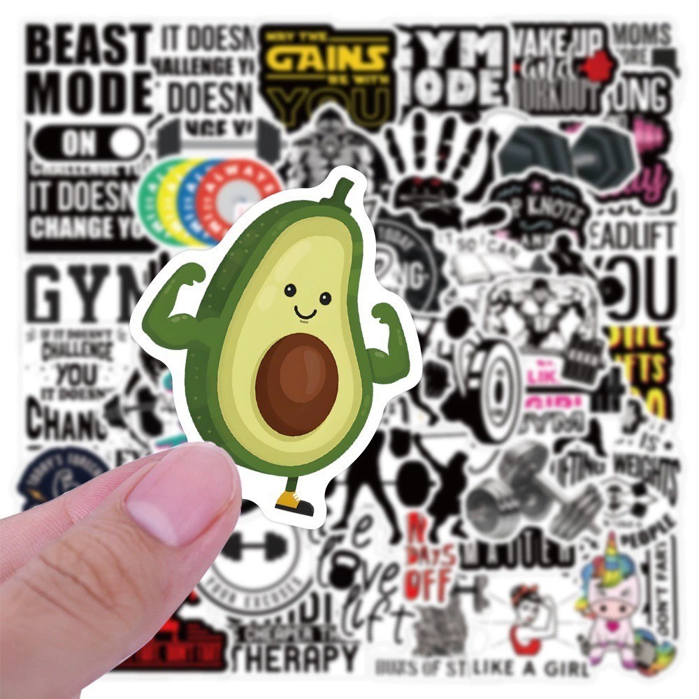 Fitness Sticker ชุดสติกเกอร์กราฟฟิตี้นักกล้าม ออกกำลังกาย 50ชิ้น กันน้ำ PVC ตกแต่งขวดน้ำ