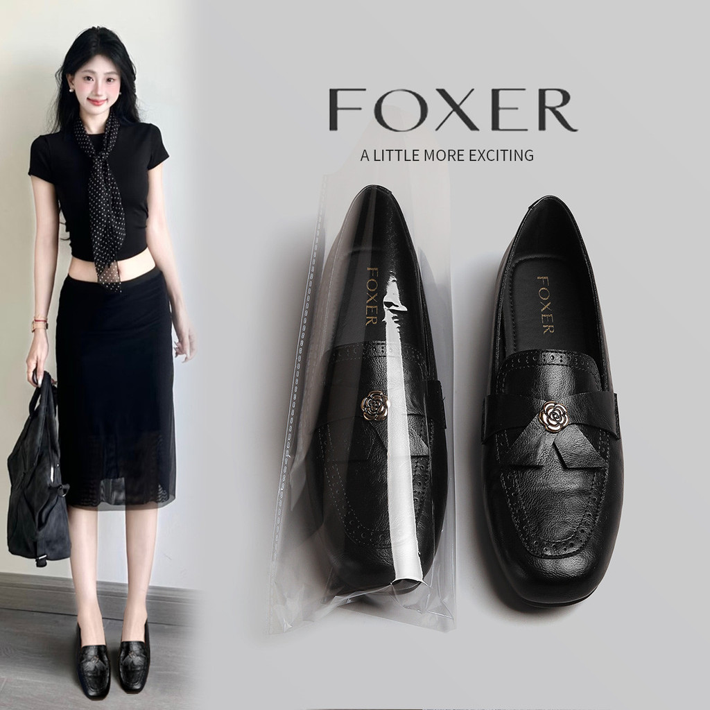 FOXER รองเท้าโลฟเฟอร์ผู้หญิงแฟชั่น สบายและนุ่ม น้ำหนักเบา แต่งดอกไม้ หวานและน่ารักรองเท้าทรงแบน