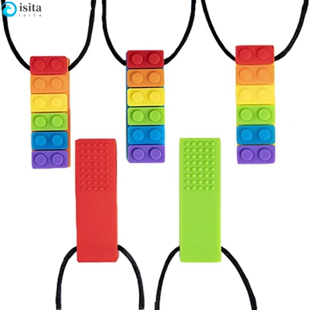 ISITA Sensory Chew สร้อยคอ, Chewable Food Grade Baby Silicone Teether, สําหรับเด็กสายรุ้งสีกัด Stick