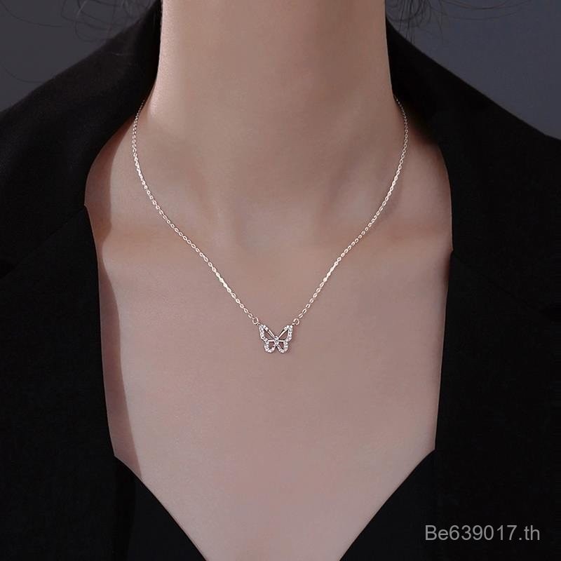 สร้อยคอม้าน่าไทร์ Clavicle Chain ผีเสื้อเงินแท้ 999 สไตล์ใหม่เงินสเตอร์ลิง สำหรับผู้หญิง Z5BF