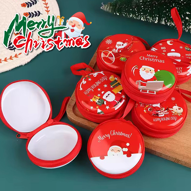 กระเป๋าใส่เหรียญคริสต์มาสดีไซน์การ์ตูนน่ารัก | กระเป๋าซิปแบบพกพาพร้อมเชือกมือถือสําหรับบัตรธนาคารเปลี่ยนลิปสติก, ชุดกระเป๋าสตางค์ผ้า พีวีซี เหล็ก 1/2/4