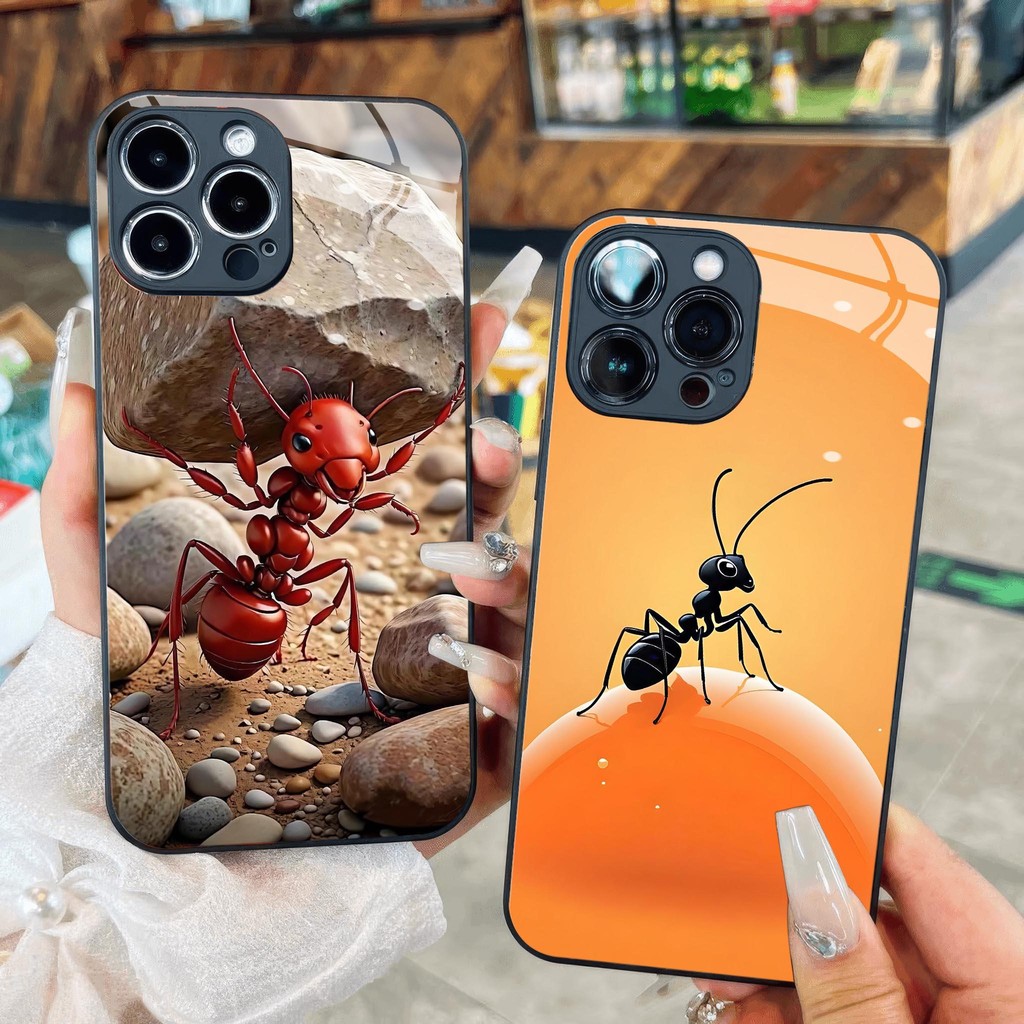 Ant-รูปแก้วสีแดงสีดําสีส้มสําหรับiPhone 17 16 15 14 13 12 11 8 7 6 6s 6p 7p 8p 6g 7g 8g Pro Max XR X