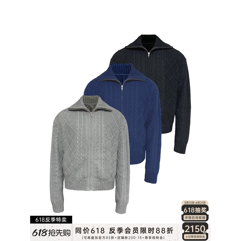 JCAESAR SWEATER Jacquard Diamond Pit Strip เสื้อคอเต่า SWETER เส้นด้ายขนสัตว์กรัมสูง Twisted ดอกไม้ร