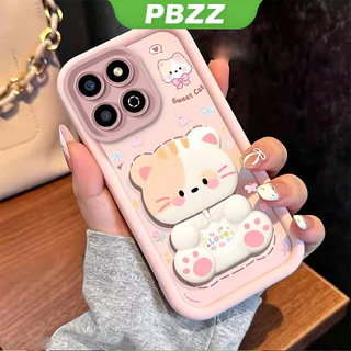 สําหรับ honor X8B X8A x8c x8d x6d x6c 4g X6B X6A X6S X6 X8 5G เคสโทรศัพท์ Softcase กันกระแทกออกแบบใหม่ความงามที่มีผู้ถือ 360° กระจกแต่งหน้า แมวน่ารัก สําหรับเด็กผู้หญิง JTXMMZJ
