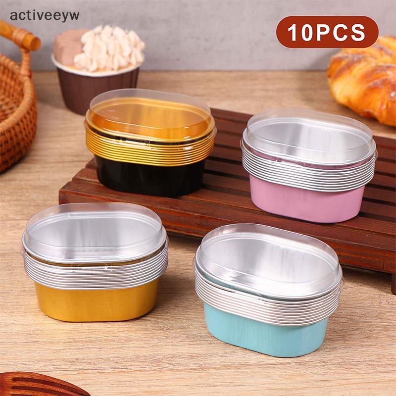 Activeeyw] 10 ชิ้นอลูมิเนียมฟอยล์ Cupcake ถ้วยพร้อมฝาปิด Non-Sti ฟอยล์เบเกอรี่ถ้วย 68ml รูปไข่พุดดิ้งถ้วยขนมหวานงานแต่งงานอุปกรณ์ใหม่