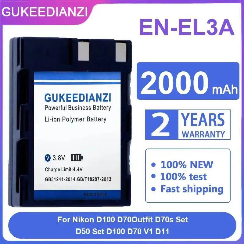 2000Mah สําหรับ Nikon D100 D70outfit D70s ชุด D50 D70 V1 D11 แบตเตอรี่กล้องที่เชื่อถือได้ EN-EL3A