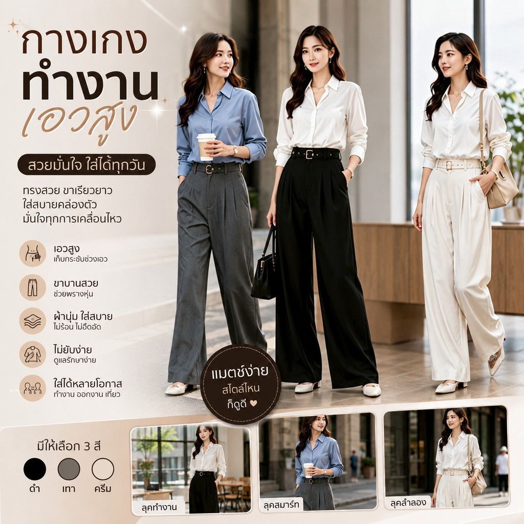 FS-PANT-03 กางเกงขายาวสไตล์เกาหลี ผ้านิ่ม ใส่สบาย กางเกงทรงกระบอก สีพื้น เอวสูง ผ้าหนา อยู่ทรง กางเกงผู้หญิงสุดน่ารัก