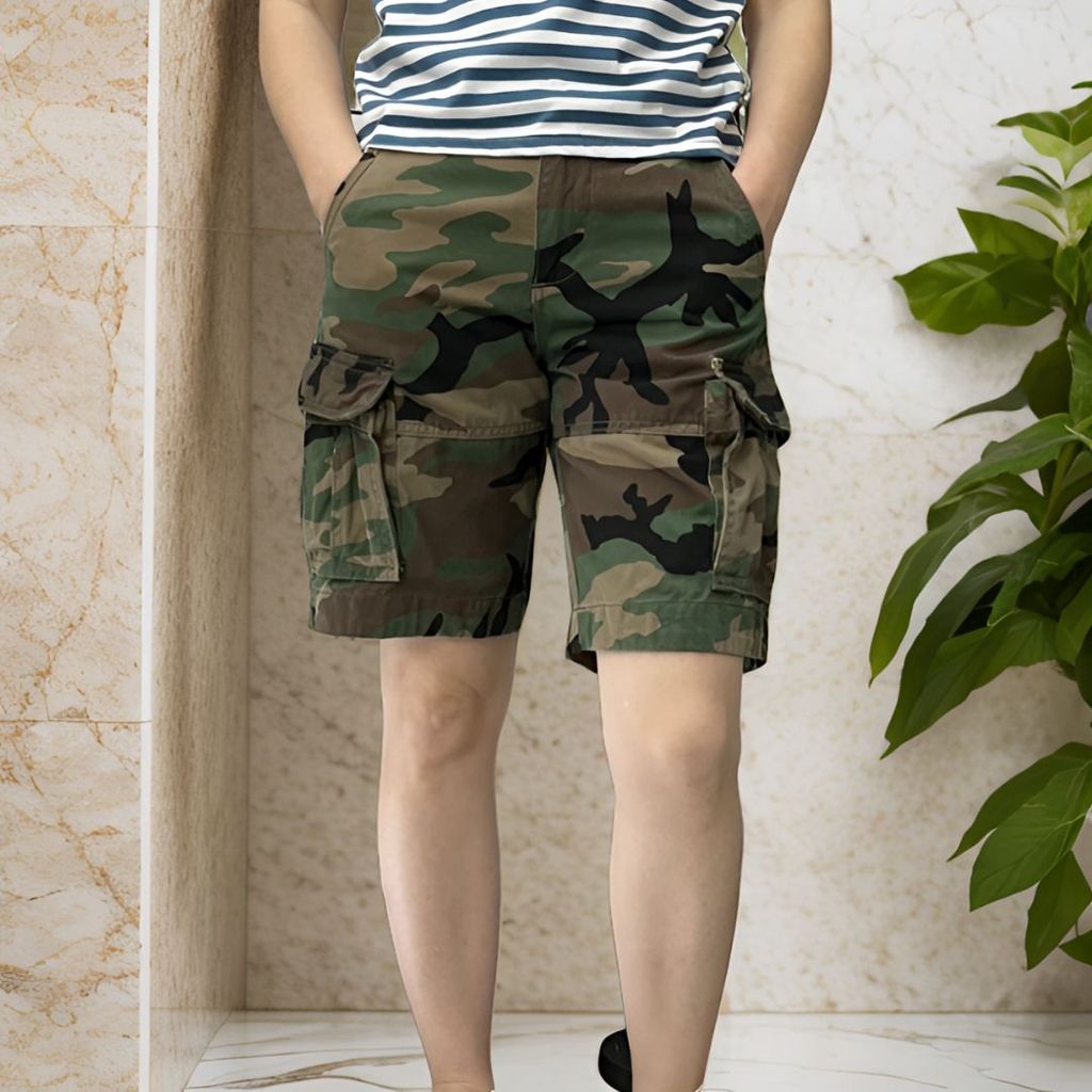 2026 สไตล์ใหม่ฤดูร้อนผู้ชายผ้าฝ้ายแท้ Retro Camouflage อเมริกัน Casual Outdoor Overalls กางเกงขาสั้นหลวมทนต่อการสึกหรอ ine