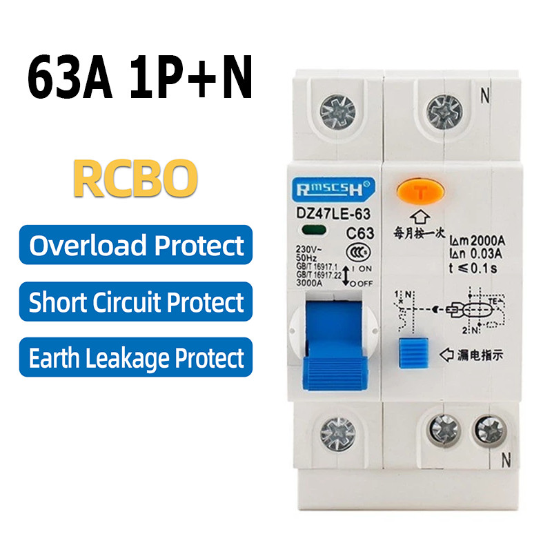 CODRCBO MCB DPNL Residual Current Breaker 1P + N Excess และ Leak Protection RCCB RCD 63A