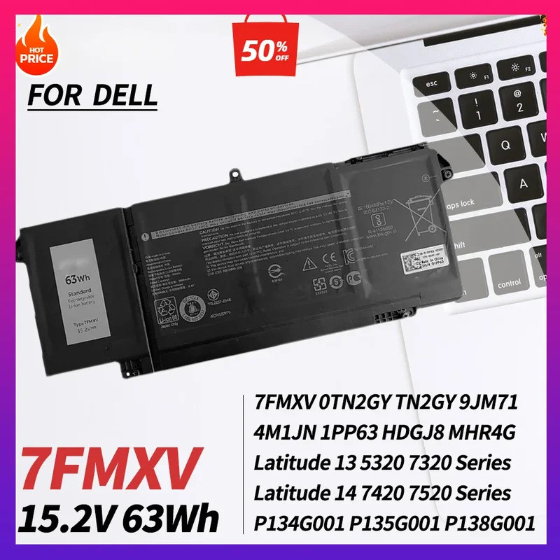 7FMXV แบตเตอรี่แล็ปท็อปสําหรับ Dell Latitude 5320 7520 7420 7320 Latitude 5320 2-in-1/7320 2-in-1 P1