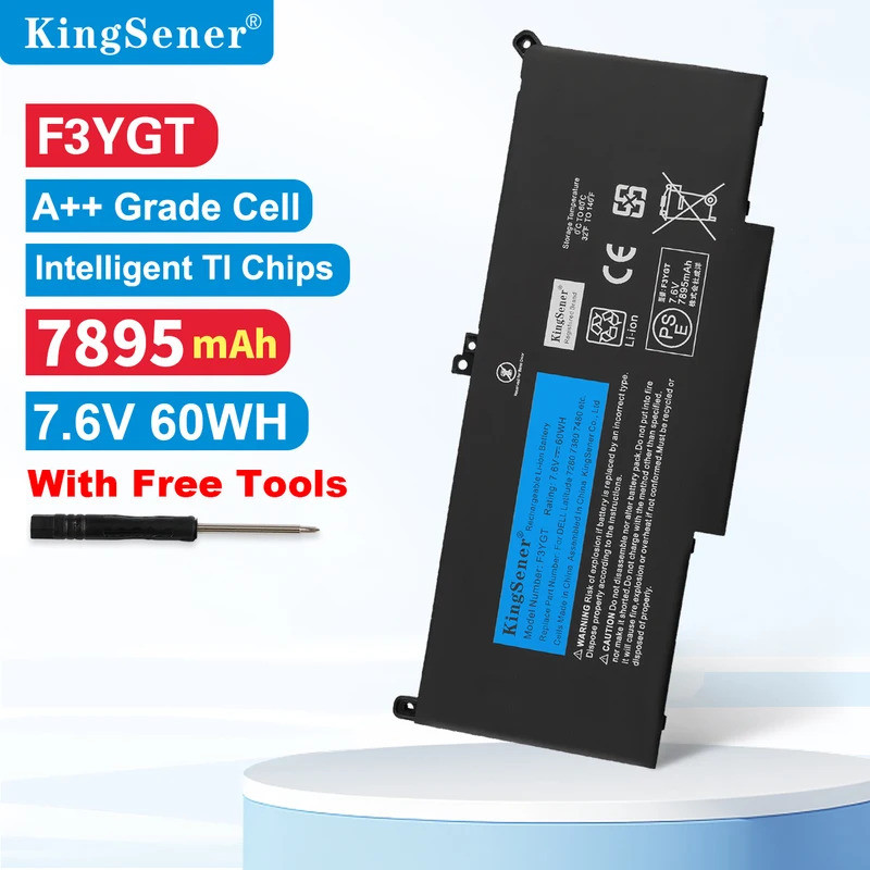 KingSener F3YGT 7.6V 60WH แบตเตอรี่แล็ปท็อปสําหรับ DELL Latitude 12 7000 E7280 E7290 E7380 E7390 E74