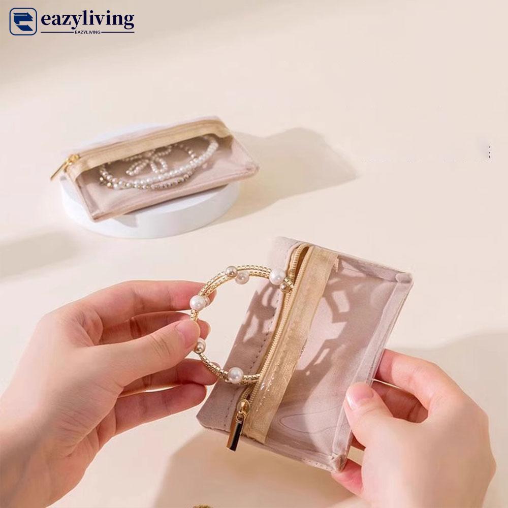 EAZYLIVING เครื่องประดับซิปกระเป๋าเก็บต่างหูสร้อยข้อมือสร้อยคอองค์กรกระเป๋าเดินทางเครื่องประดับบรรจุ