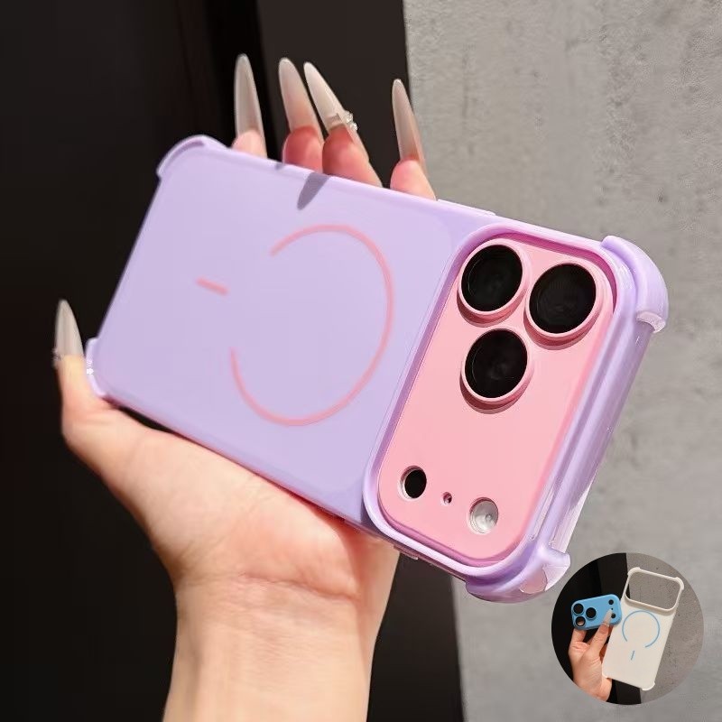 Dopamine Color Blocking สี่มุม Anti Drop เคสโทรศัพท์เหมาะสําหรับ iPhone 11 12 13 14 15 16 17 Pro Max TPU ซิลิโคน Soft Case Cover