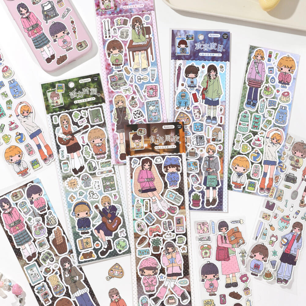 WEI 6 ชิ้น [Joyful Days Series] School Days Relaxing Weekend Girl สติกเกอร์ Journal วัสดุ Decals Scr