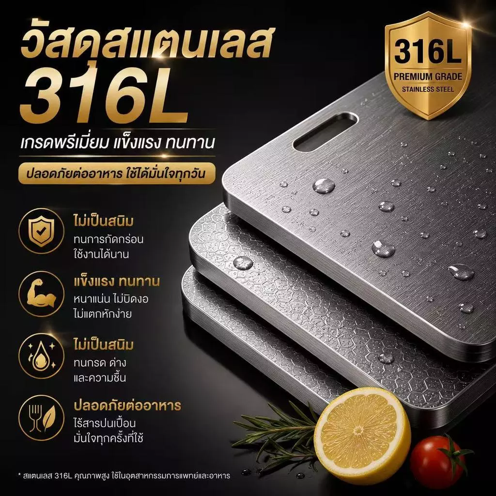 เขียงสแตนเลส 316L ลายรังผึ้ง กันลื่น ไม่ขึ้นรา ใช้หั่นผัก ผลไม้ และเนื้อสัตว์ อเนกประสงค์ thumbnail 4