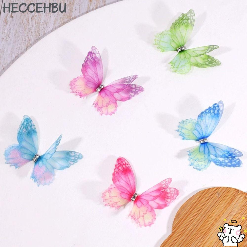 HECCEH31 50 ชิ้นชีฟองผีเสื้อแพทช์ปัก,สีไล่ระดับสีDouble-layer Organzaผ้าผีเสื้อAppliques,โปร่งแสงเสื้อผ้าเย็บPatchเจ้าสาวอุปกรณ์เสริมผม