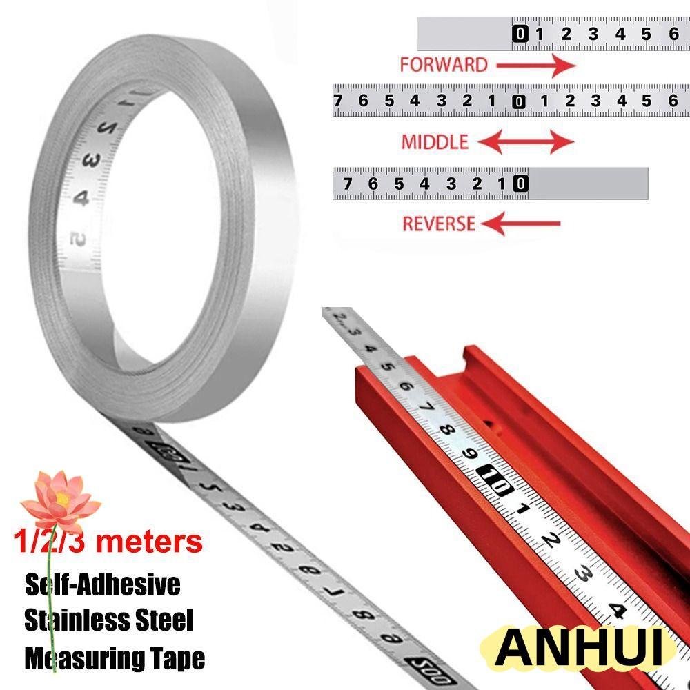 ANHUI เทปวัด, เทปวัดโลหะแบบมีกาวในตัวกว้าง 12 มม., สแตนเลส 1/2/3 เมตร สเกลเมตริก