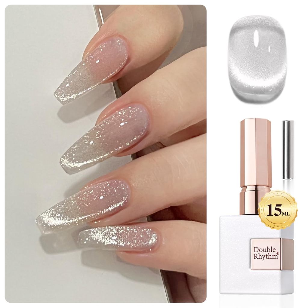 Double Rhythm 0.5 OZ Cat Eye Gel Polish พร้อมแม่เหล็ก 15ML Holographic Glitter Shimmer Translucent J