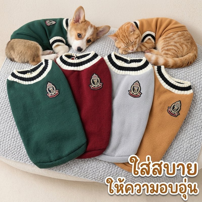 เสื้อกั๊กสัตว์เลี้ยง เสื้อหมา เสื้อแมว สเวตเตอร์สัตว์เลี้ยง อบอุ่น ระบายอากาศ คอวี ฤดูหนาว