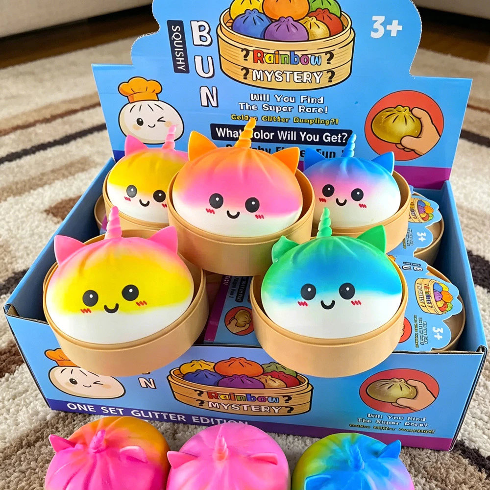 สีไล่ระดับสียูนิคอร์น Dumpling Squishy ของเล่น Surprise กล่องตาบอดจําลองอาหารผ่อนคลายบีบของเล่น
