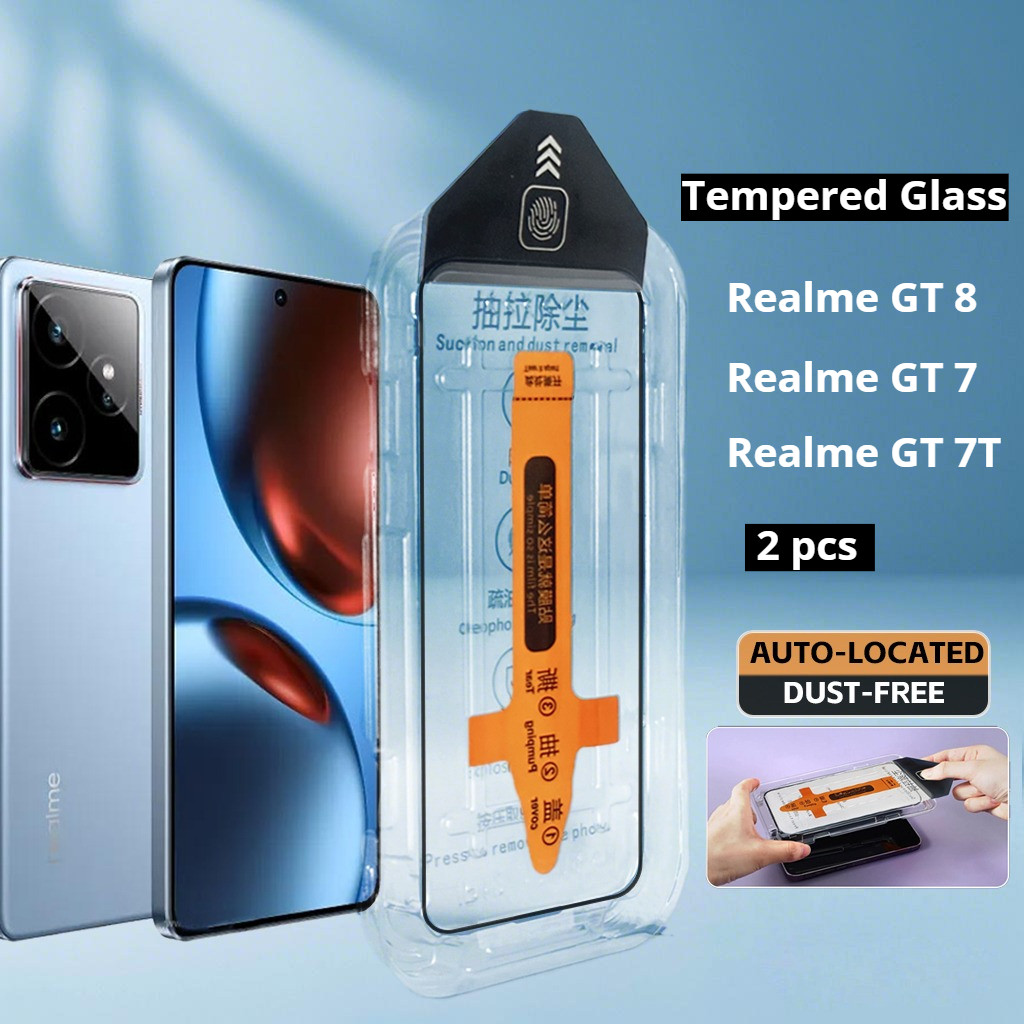 2PC กระจกนิรภัยสําหรับ Realme GT 8 Pro 7 7T GT7 GT8 ปราศจากฝุ่นติดตั้งฟิล์มป้องกันหน้าจอสําหรับ Real