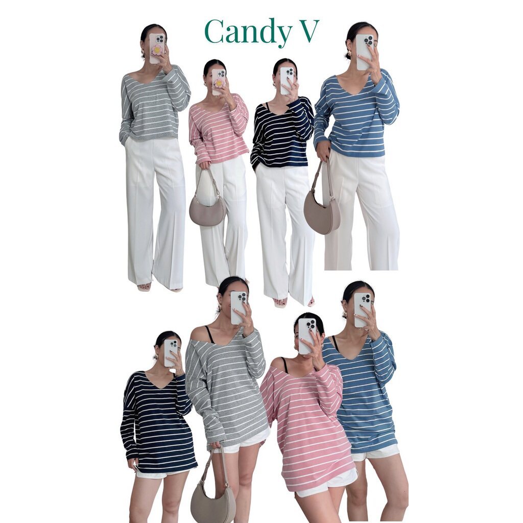 Candy VNECK ลายริ้วตัวใหม่ มินิมอล มินิใจเว่อคุณแม่ มีให้เลือกแบบสั้น กะ แบบยาว ทรง Oversize ผอมได้ อวบได้