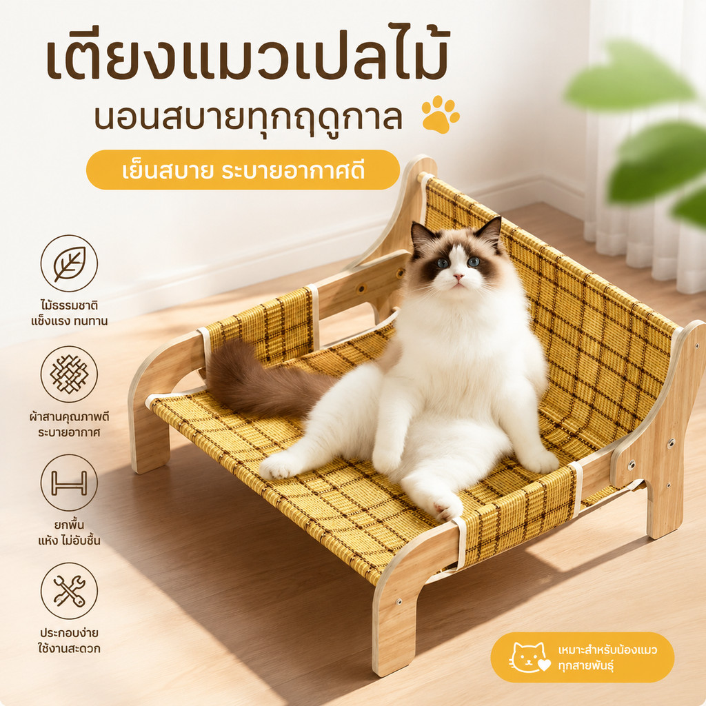 เตียงแมวไม้ คอนโดแมว เตียงแมวลับเล็บ ลับเล็บแมว มัลติแคท สเปซ ทนต่อการขัดถูและรอยขีดข่วน