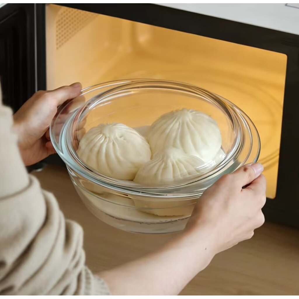 Omocha | ชามแก้วใส่อาหาร เข้าไมโครเวฟ ทนความร้อน ใช้เข้าเตาอบได้ Glass Container พร้อมฝาปิด