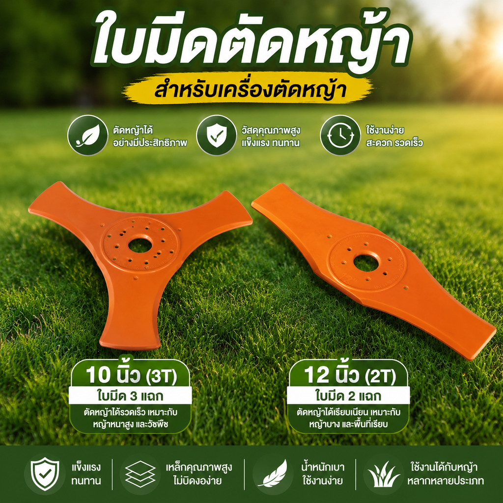 ใบมีดตัดหญ้า 10 นิ้ว (3T) / 12 นิ้ว (2T) ใบตัดไนลอนคุณภาพสูง แข็งแรง ทนทาน ใช้งานง่าย เหมาะสำหรับ