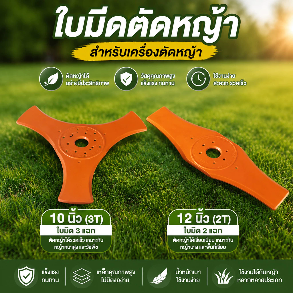 ใบมีดตัดหญ้า 10 นิ้ว (3T) / 12 นิ้ว (2T) ใบตัดไนลอนคุณภาพสูง แข็งแรง ทนทาน ใช้งานง่าย เหมาะสำหรับ