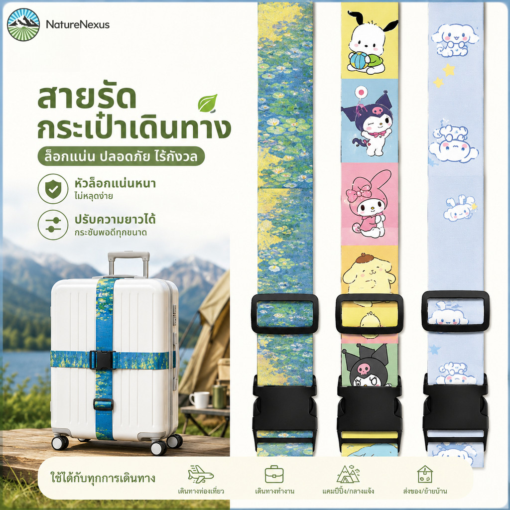 สายรัดกระเป๋าเดินทาง ลายการ์ตูน เข็มขัดรัดกระเป๋า ปรับความยาวได้ สายรัดกระเป๋าเดินทาง 20 30 นิ้ว