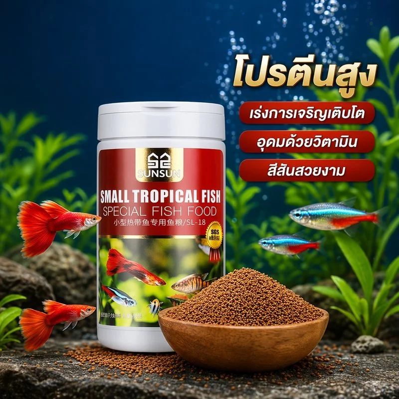 อาหารปลาหางนกยูง อาหารปลา โปรตีนสูง วิตามินครบ เม็ดละเอียด จมช้า สำหรับปลาเขตร้อน ขนาดเล็ก 150ML