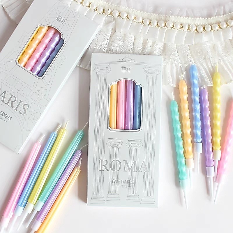 •พร้อมส่ง• เทียนrainbow แพ๊ค6แท่ง (3แบบให้เลือก) เทียนวันเกิด เทียนปักเค้ก
