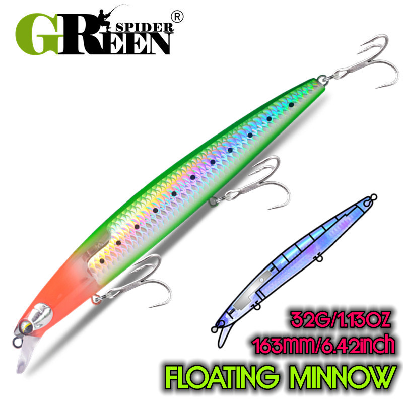 Greenspider 163 มม.32g แฟลชล่อยาวแฟลชใบมีด Floatng ตกปลา Minnow Sea Bass Lure เหยื่อ Hard Floating Wobblers Crankbait