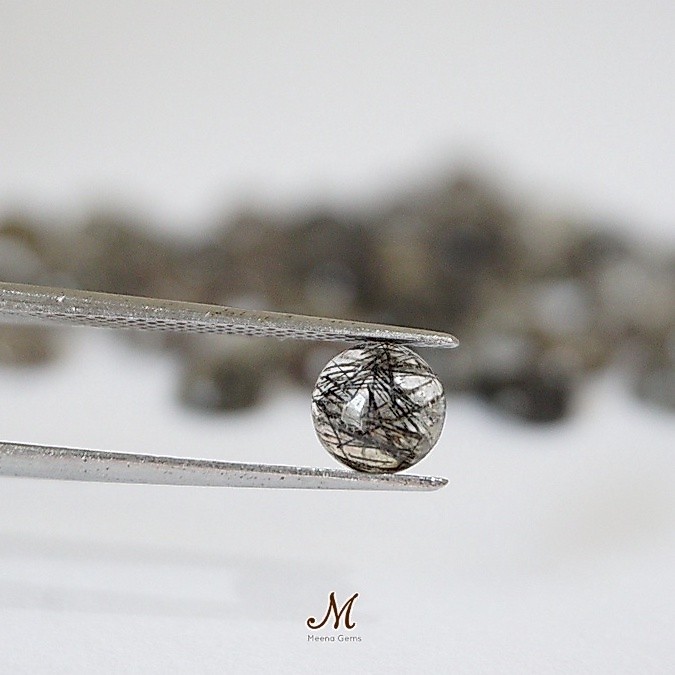 Black Rutile Quartz พลอยแท้แก้วขนเหล็ก ไหมเงิน ไหมดำ ขนาด 6 มิล พร้อมฝังตัวเรือน พลอยดิบ พลอยร่วงDIY